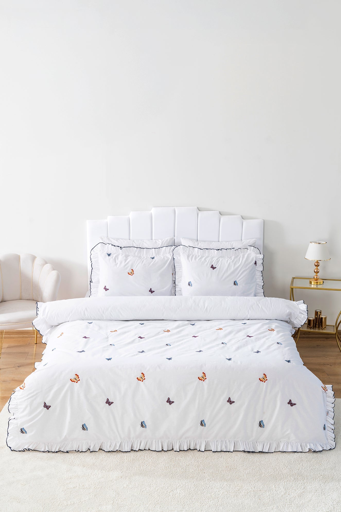Butterfly 100% Cotton Embroidered Duvet Cover Set, 6-Piece Double Size Bedding – Breathable Fabric, 200x220 cm