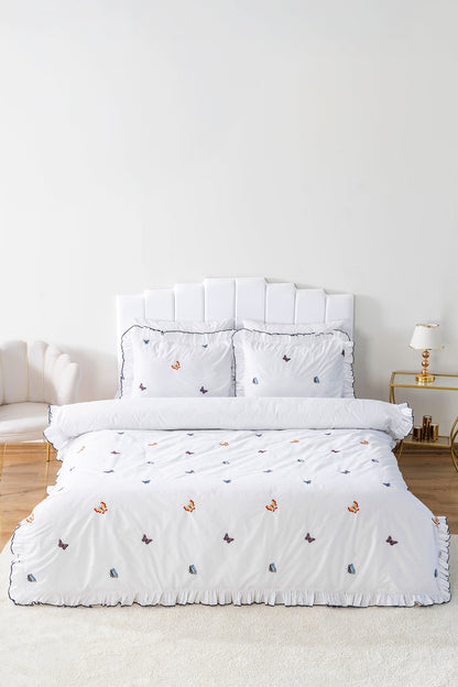 Butterfly 100% Cotton Embroidered Duvet Cover Set, 6-Piece Double Size Bedding – Breathable Fabric, 200x220 cm