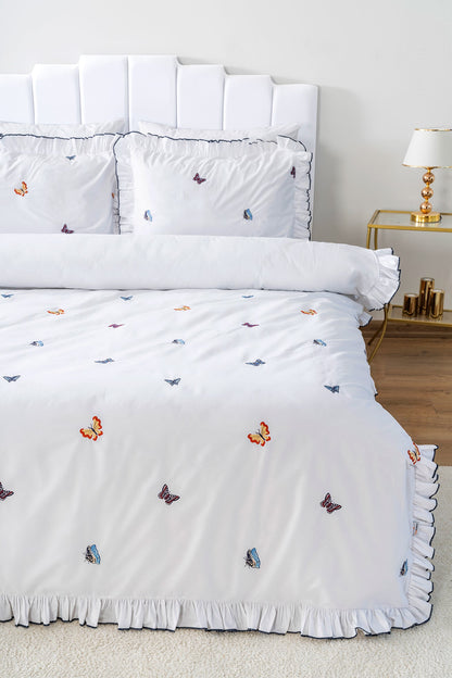 Butterfly 100% Cotton Embroidered Duvet Cover Set, 6-Piece Double Size Bedding – Breathable Fabric, 200x220 cm