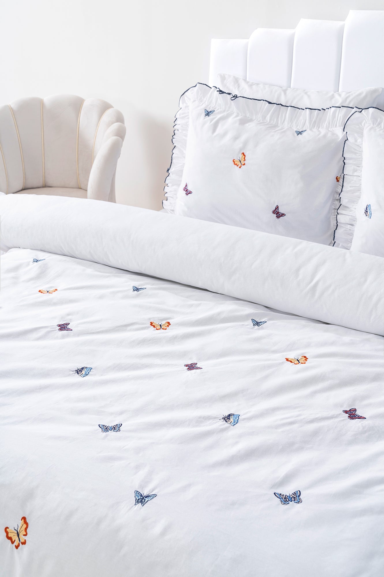 Butterfly 100% Cotton Embroidered Duvet Cover Set, 6-Piece Double Size Bedding – Breathable Fabric, 200x220 cm