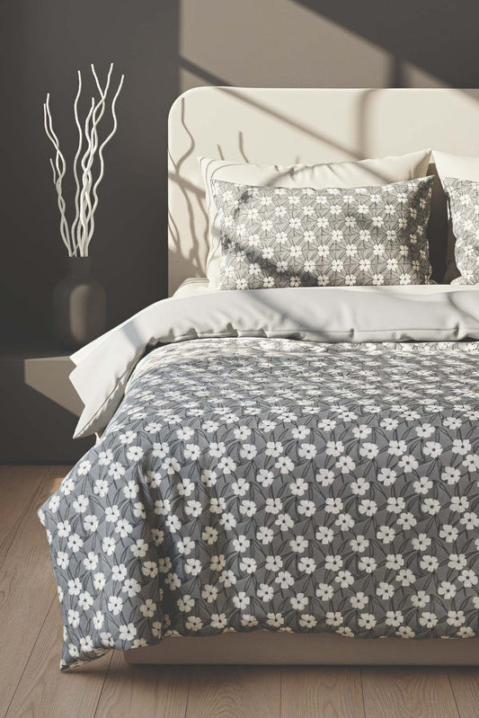 Henna Grey Polycotton Double Size Duvet Cover Set, Zipper, 200×215 cm, 3-Piece