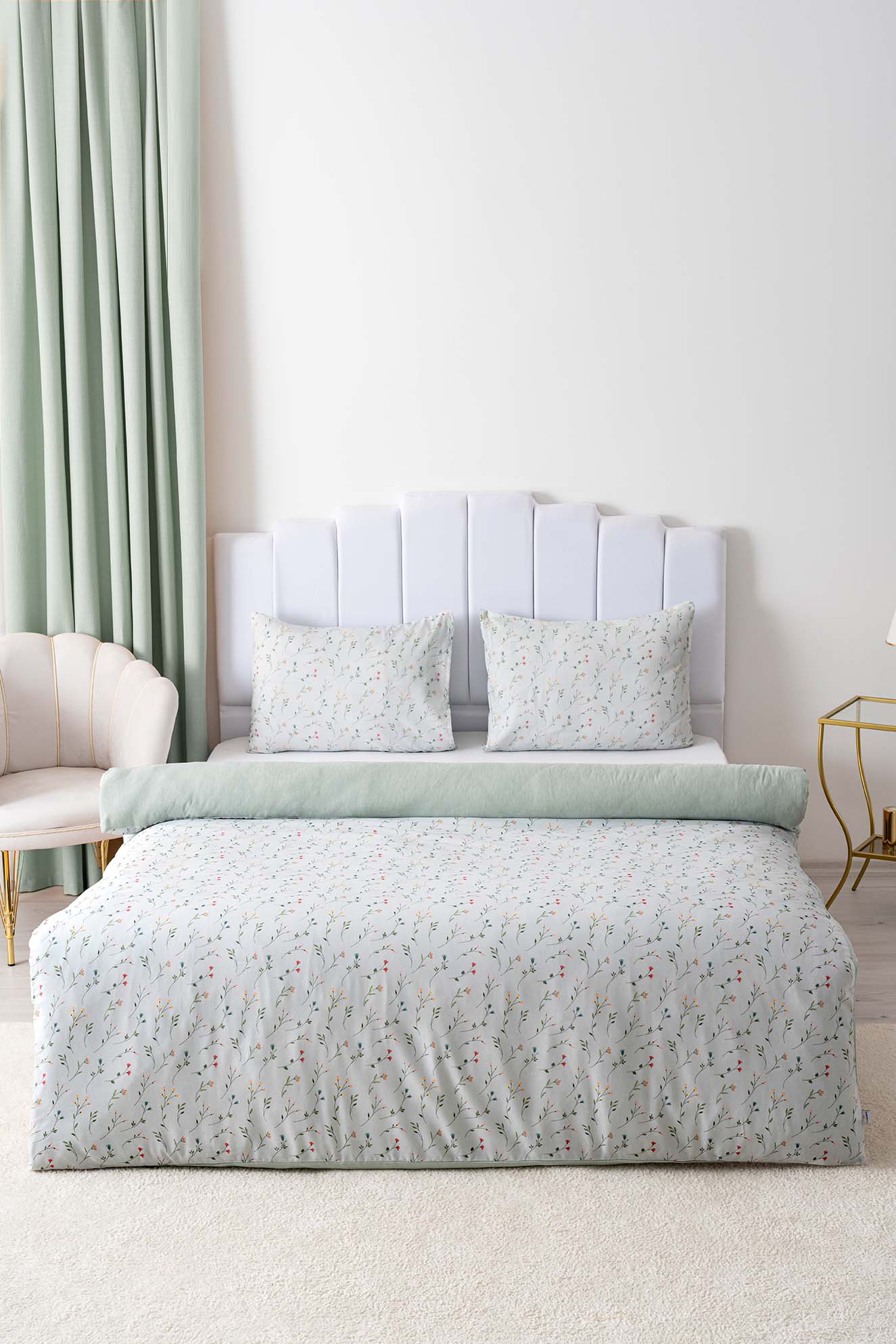 Clara Green Polycotton Double Size Duvet Cover Set, Zipper, 200×215 cm, 3-Piece