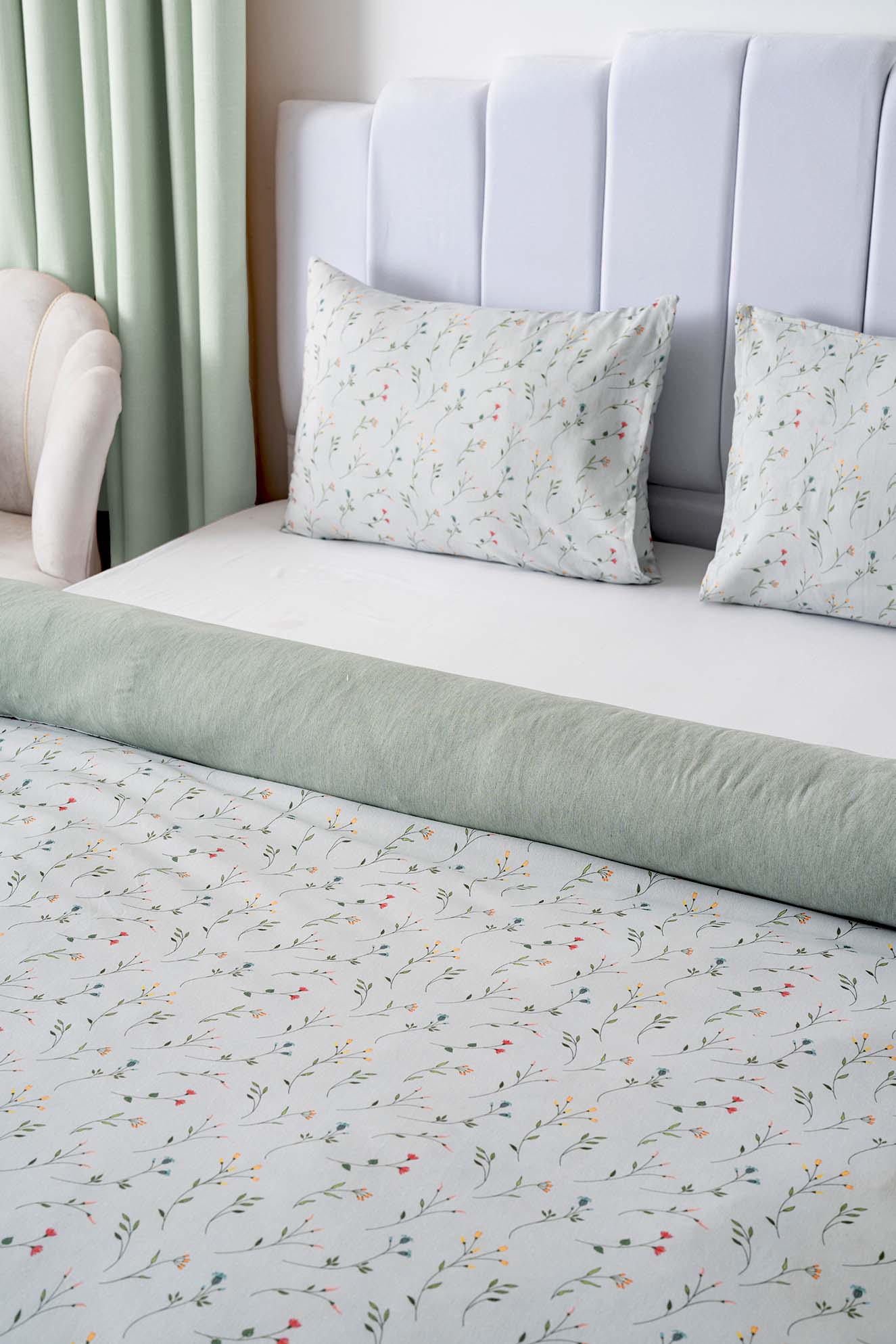 Clara Green Polycotton Double Size Duvet Cover Set, Zipper, 200×215 cm, 3-Piece