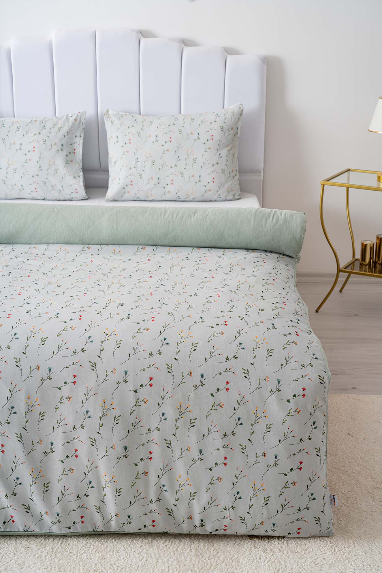Clara Green Polycotton Double Size Duvet Cover Set, Zipper, 200×215 cm, 3-Piece