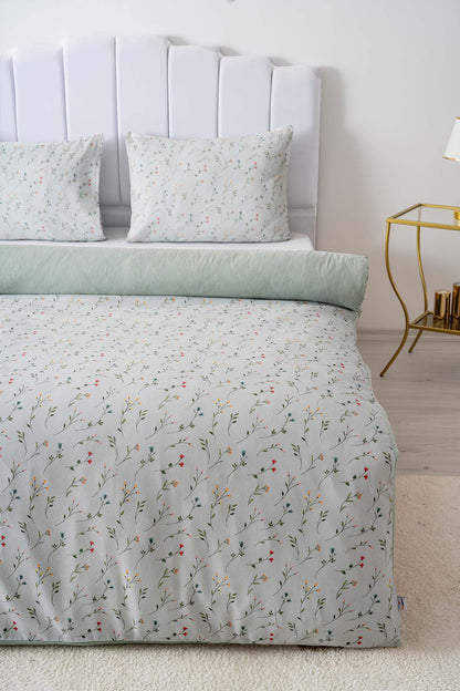 Clara Green Polycotton Double Size Duvet Cover Set, Zipper, 200×215 cm, 3-Piece