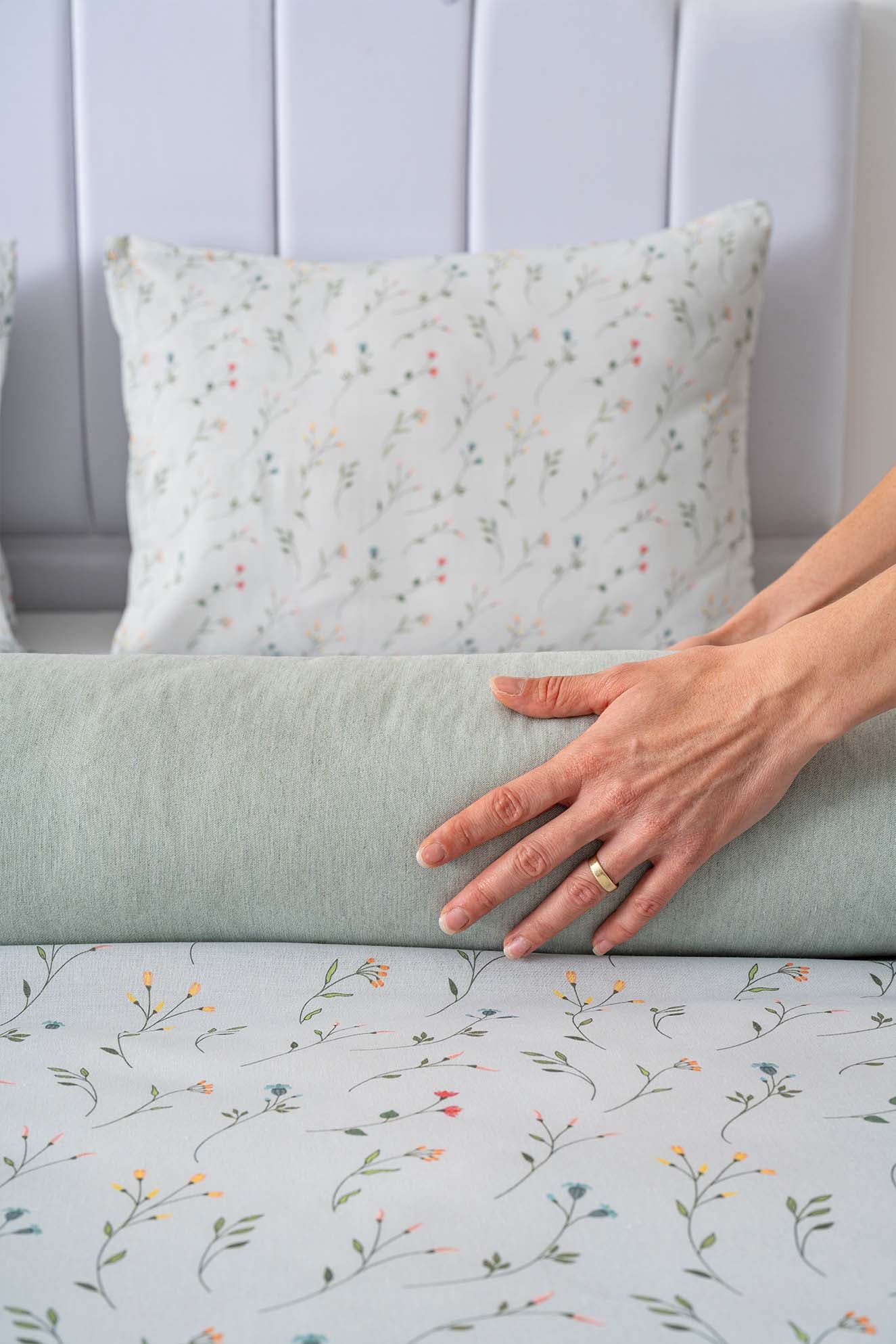Clara Green Polycotton Double Size Duvet Cover Set, Zipper, 200×215 cm, 3-Piece