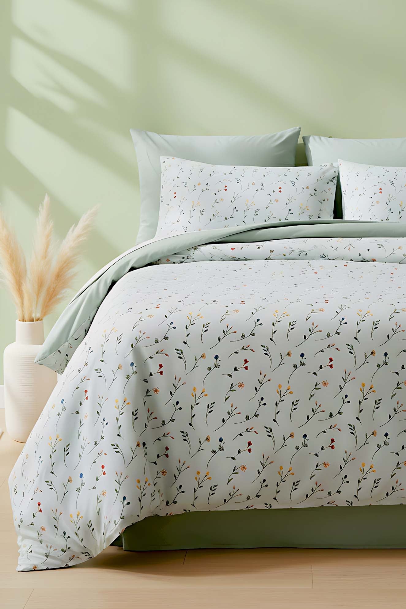 Clara Green Polycotton Double Size Duvet Cover Set, Zipper, 200×215 cm, 3-Piece