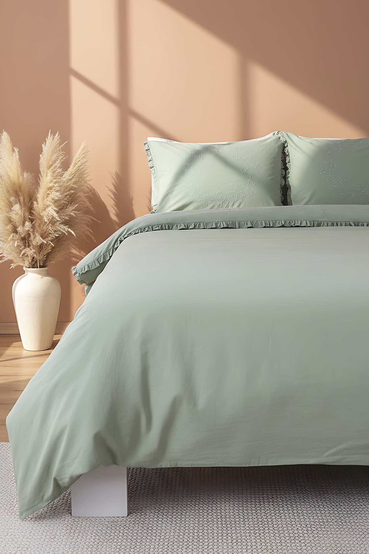 Nigra Embroidered Double Size 100% Cotton Duvet Cover Set – 4 Pieces