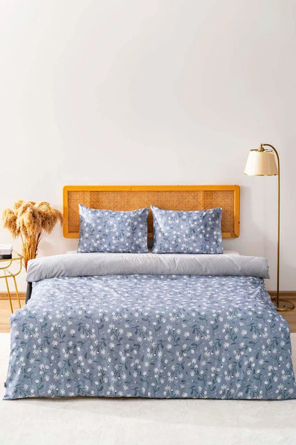 Gray Daisies Polycotton Double Size Duvet Cover Set, Zipper, 200×215 cm, 3-Piece
