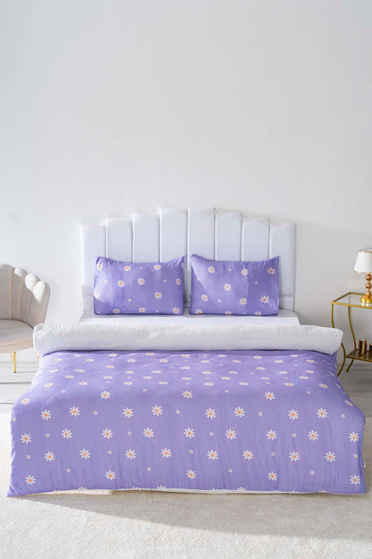 Purple Daisy Polycotton Double Size Duvet Cover Set, Zipper, 200×215 cm, 3-Piece