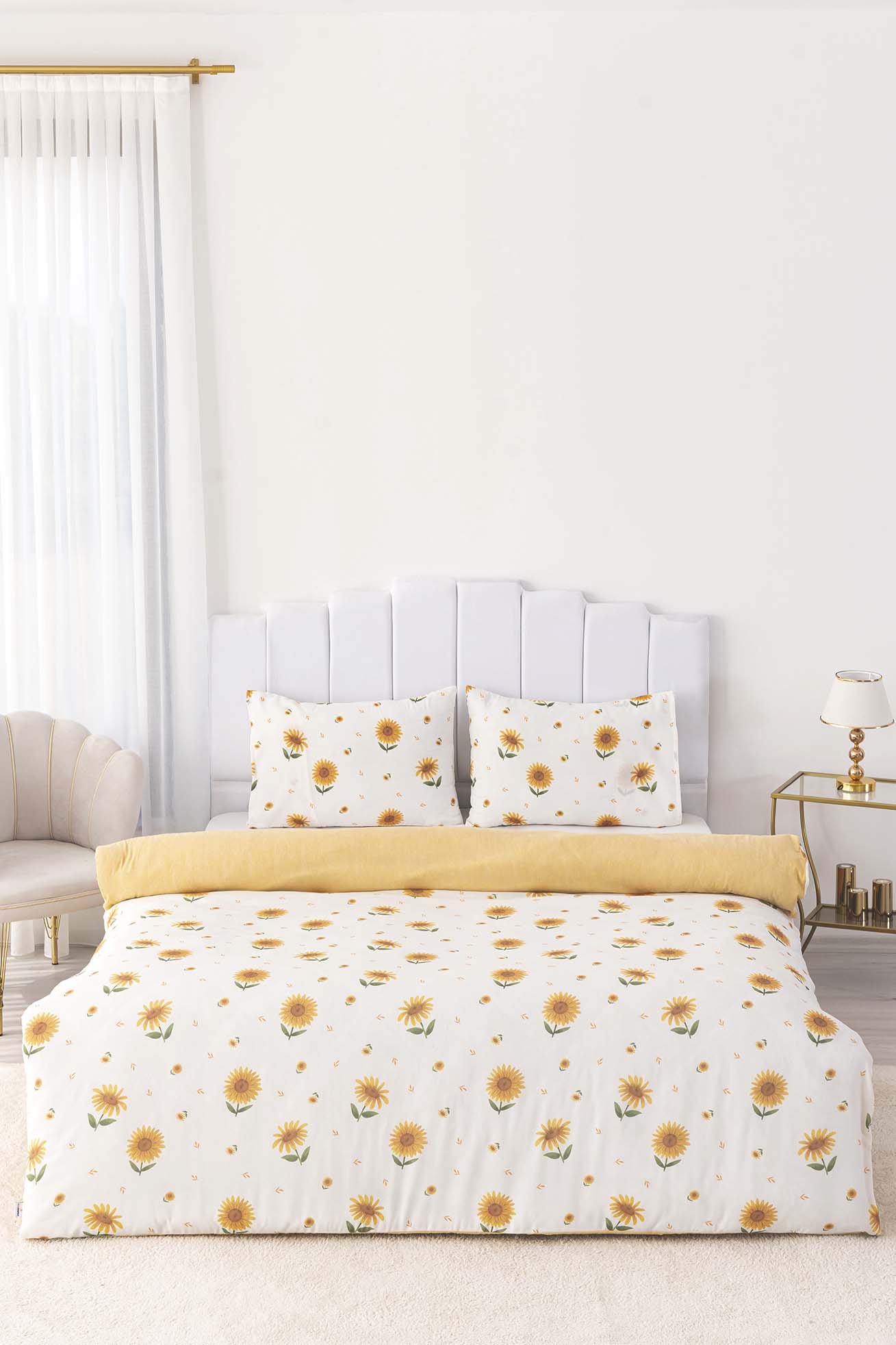 Sunflower Polycotton Double Size Duvet Cover Set, Zipper, 200×215 cm, 3-Piece