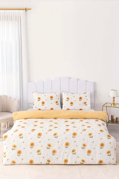 Sunflower Polycotton Double Size Duvet Cover Set, Zipper, 200×215 cm, 3-Piece
