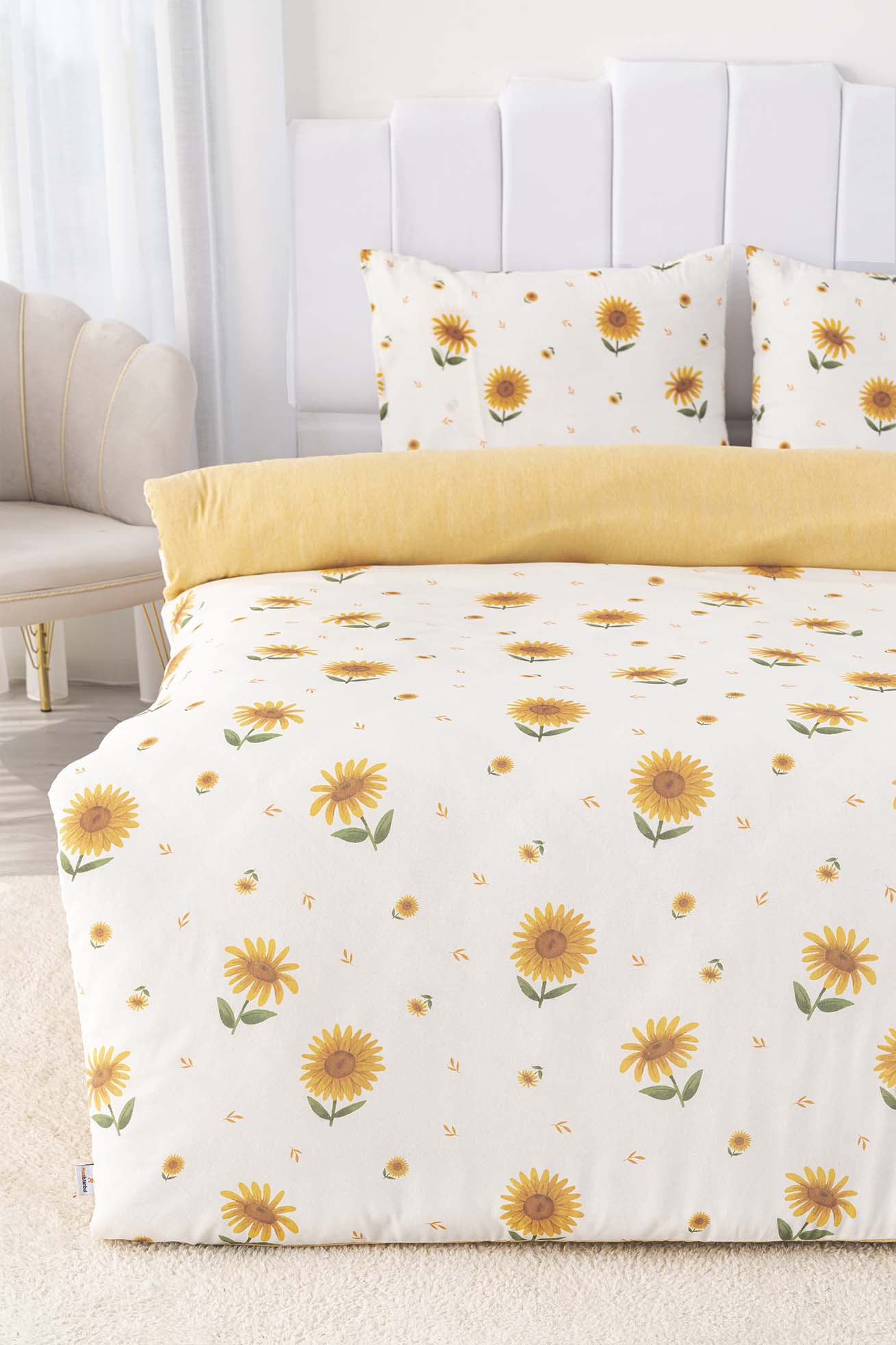 Sunflower Polycotton Double Size Duvet Cover Set, Zipper, 200×215 cm, 3-Piece
