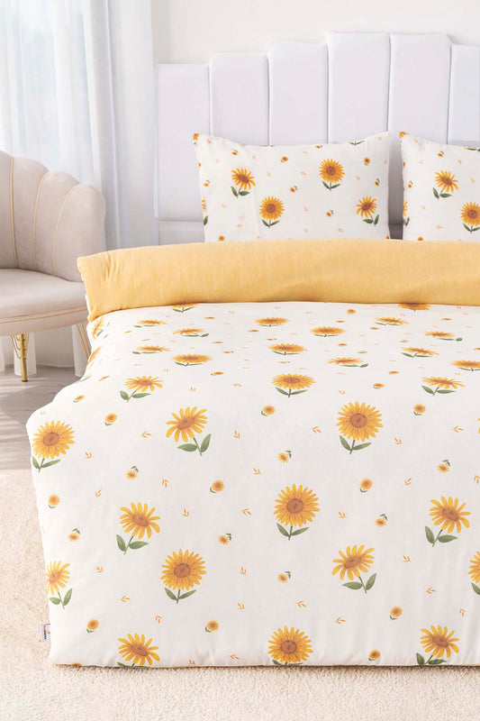Sunflower Polycotton Double Size Duvet Cover Set, Zipper, 200×215 cm, 3-Piece