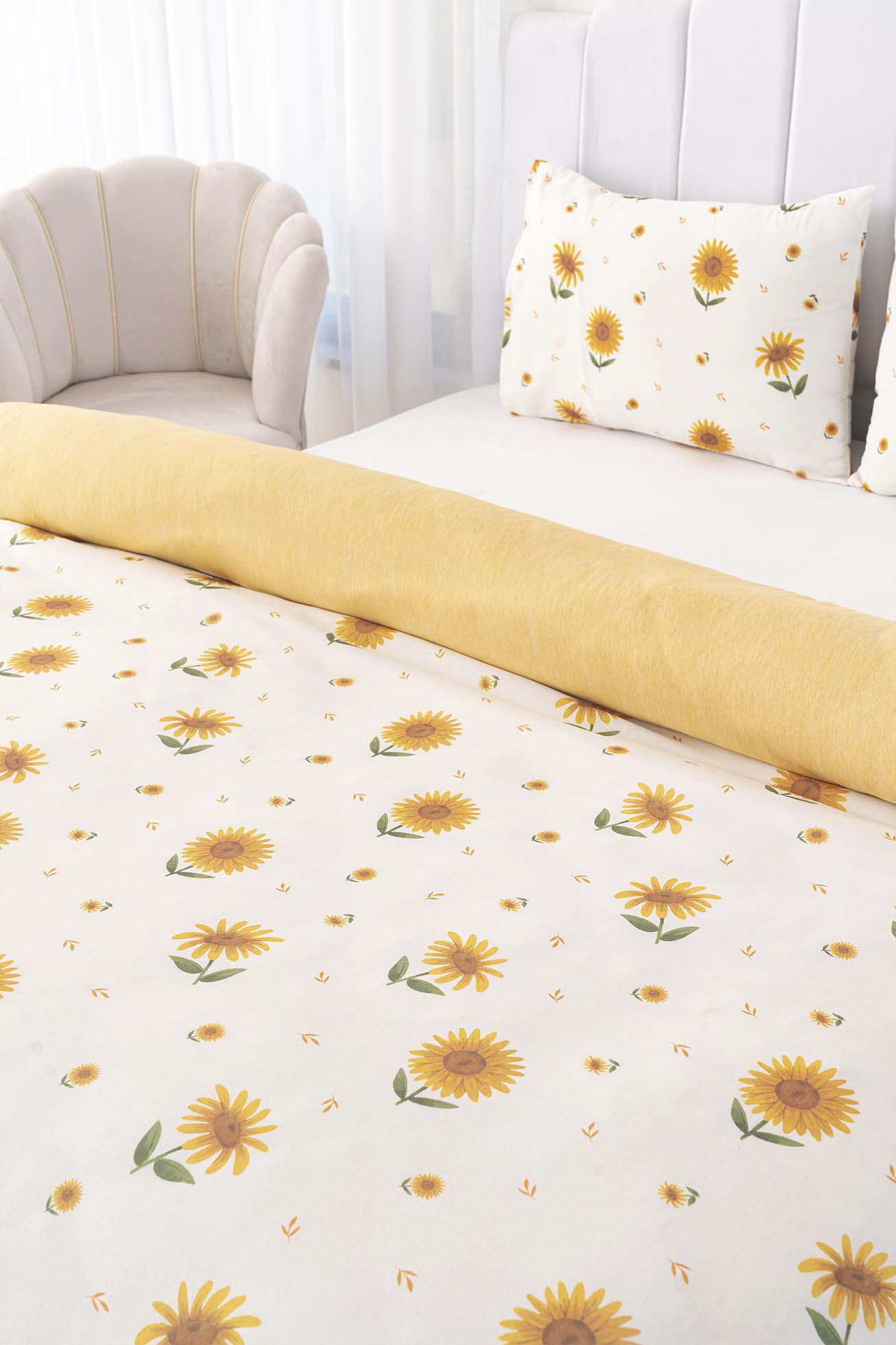 Sunflower Polycotton Double Size Duvet Cover Set, Zipper, 200×215 cm, 3-Piece