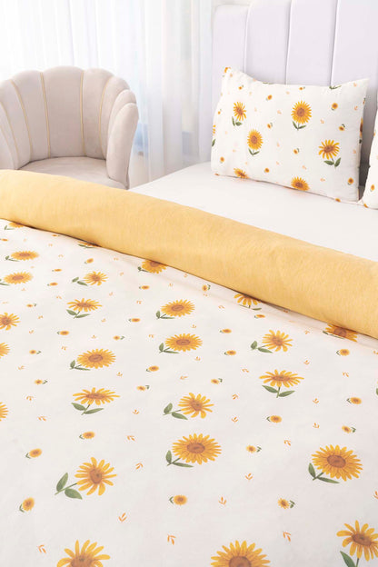 Sunflower Polycotton Double Size Duvet Cover Set, Zipper, 200×215 cm, 3-Piece