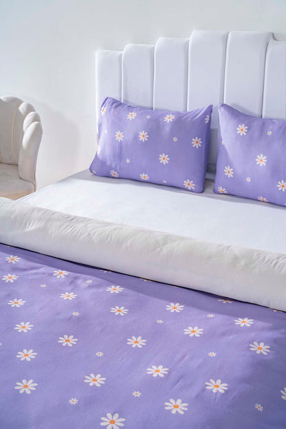 Purple Daisy Polycotton Double Size Duvet Cover Set, Zipper, 200×215 cm, 3-Piece