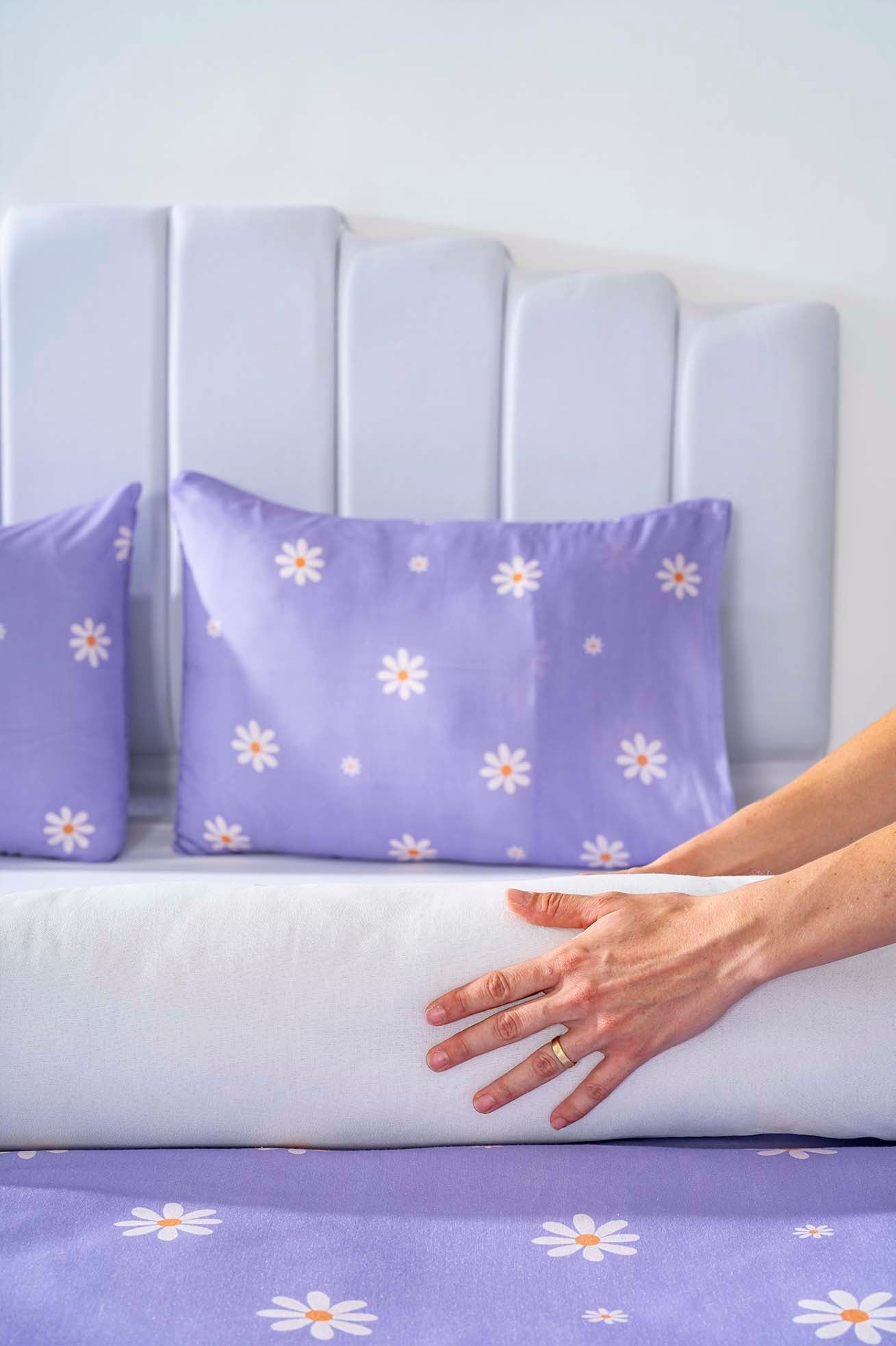Purple Daisy Polycotton Double Size Duvet Cover Set, Zipper, 200×215 cm, 3-Piece