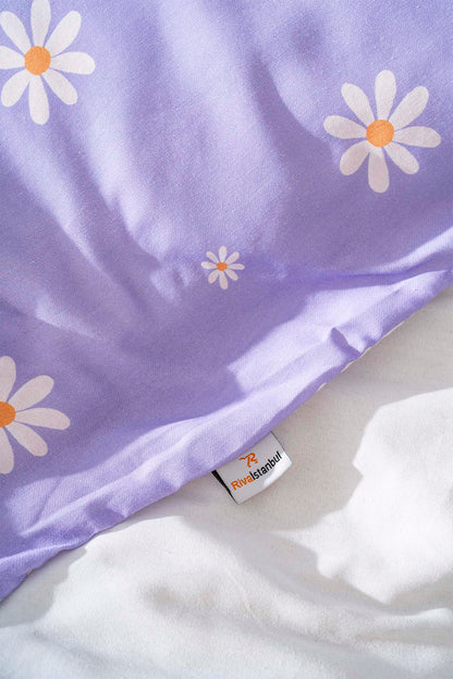 Purple Daisy Polycotton Double Size Duvet Cover Set, Zipper, 200×215 cm, 3-Piece