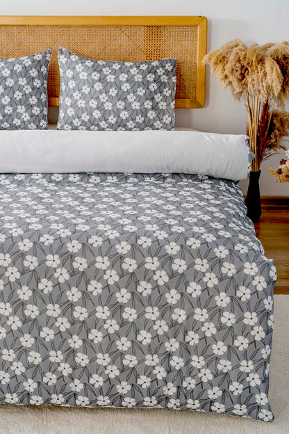 Henna Grey Polycotton Double Size Duvet Cover Set, Zipper, 200×215 cm, 3-Piece